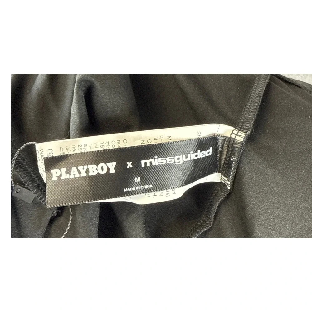 Playboy x Missguided Cropped Leggings Pink Bunny Logo Black Size M Sexy Athletic